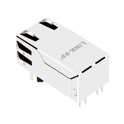Base-T 5G RJ45 magnétique Jack Tab Up With Leds gauche simple de 0826-1X1T-KL-F 4PPoE 100W