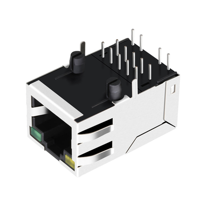 0875-1D1T-P2 Rj45 gauche que simple a intégré la base-T du connecteur 10/100 jaune/vert a mené