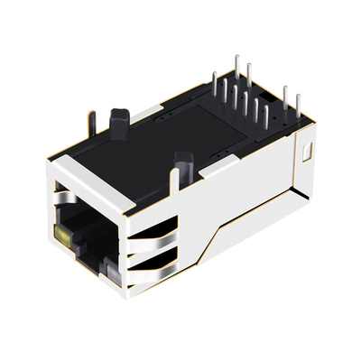 0875-1X1T-P2 6 Pin Rj 45 Magjack 10/100BASE-T gauche simple Tab Up OG/Y a mené
