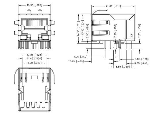 Le connecteur RJ45 Tab Down 100BASE-T 8 PIN With G/Y magnétique gauche simple de JXD0-9006NLT a mené