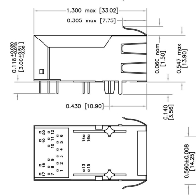 Le connecteur 600mA de PoE RJ45 Fastjack de port de HFJT1-5GHPRL 5G BASE-T 1x1 sans a mené